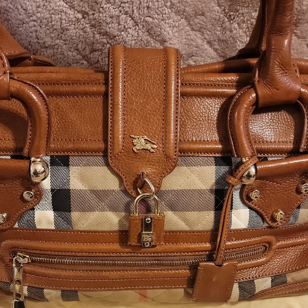 Burberry Brown and Cream Satchel with Leather Trim - Picture 2 of 4